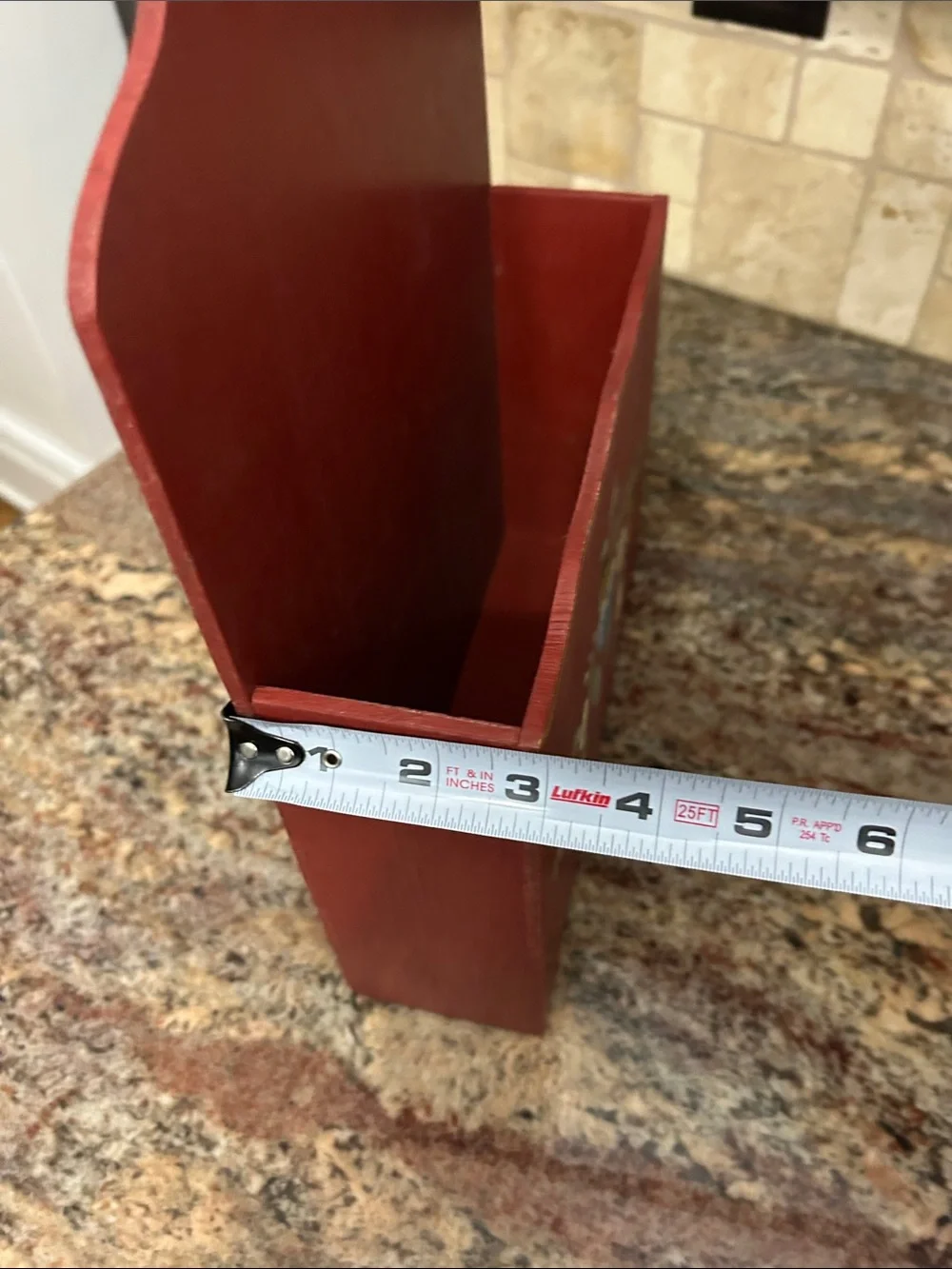 Red Decorative Wall Pocket with Hand-Painted Folk Art